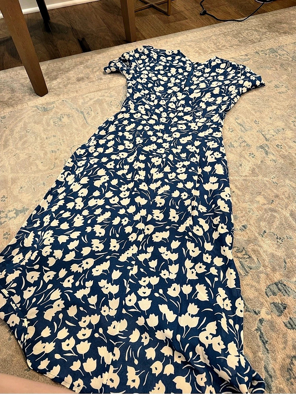 Reformation Andre Dress Floral Midi Dress Blue & Cream Size 4